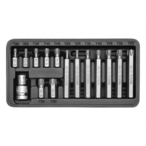 Torx Bit Socket Set - Chrome Vanadium - 1/2" Connector - Standard Length and Long - 15 Piece - YT-0411