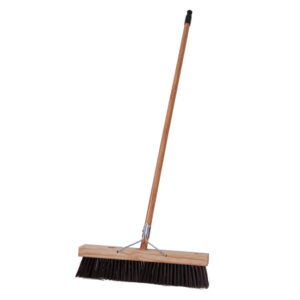 Platform Broom - Complete - Brown Synthetic Fibre (0.75mm) - Wooden Handle - 88 Grip - 46cm - Pack of 3 - F3256