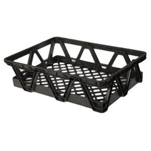 Light Duty Freezer Nesting Crate - Plastic Box - Vented Base and Sides - 65.5 x 46 x 17 cm - Recycled Material - Black - PI-730L-black