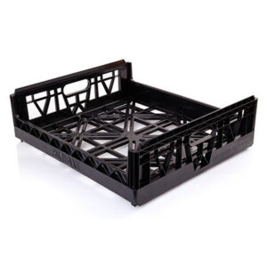 Plastic Stack Nest Crate - Vented Base and Sides - Std. Bread Crate Height - 59.5 x 52.8 x 18 cm - Recycled Material - Black - PI-100-black