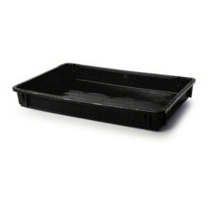 Stack Nest Crate - Plastic Box - Solid Sides and Base - 60 x 40 x 7.5 cm - Recycled Material - Black - PI-647-S-black