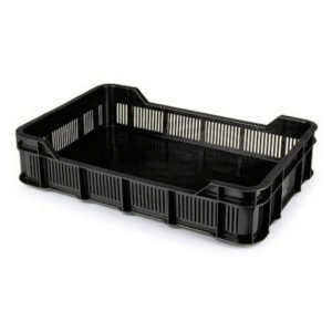 Stack Crate - Plastic Box - Solid Base and Vented Sides - 53 x 35.5 x 11.5 cm - Recycled Material - Black - PI-430-SolidB-black
