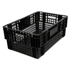 Nesting Agri Crate - Plastic Agri Box - Vented Base and Sides - 60 x 40 x 24 cm - Recycled Material - Black - PI-720-black