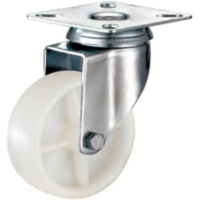 Castor Wheels - Nylon - Top Swivel - Fixed Plate - White - 125mm - TOOC481