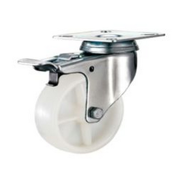 Castor Wheels - Nylon - Top Plate Swivel - Brake - White - 100mm - TOOC485