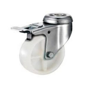 Castor Wheels - Nylon - Bolt Hole Swivel - Brake - White - 75mm - TOOC474