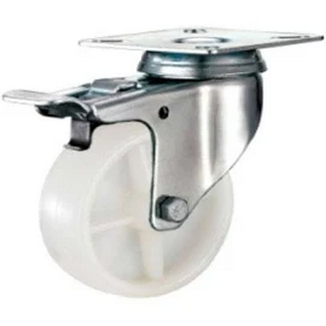 Castor Wheels - Polypropylene - Top Plate Swivel - Brake - White - 50mm - TOOC403