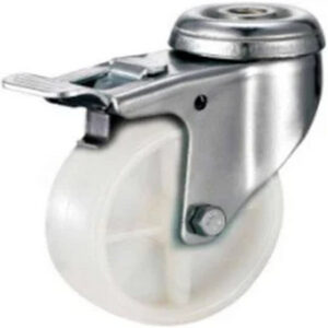 Castor Wheels - Polypropylene - Bolt Hole Swivel - Brake - White - 100mm - TOOC415