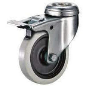 Castor Wheels - Thermoplastic Rubber - Bolt Hole Swivel - Brake - 75mm - TOOC517