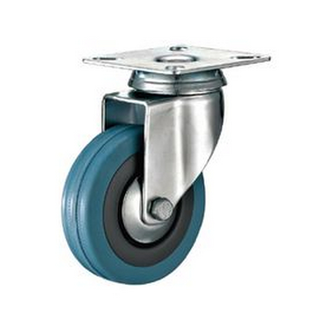 Castor Wheels - Blue Rubber- Top Swivel - Fixed Plate - 125mm - TOOC455