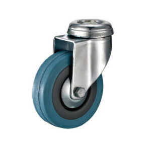Castor Wheels - Blue Rubber - Bolt Hole - Swivel - 75mm - TOOC438