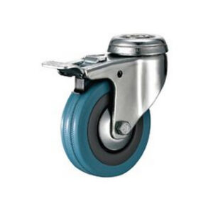 Castor Wheels - Blue Rubber - Bolt Hole Swivel - Brake - 50mm - TOOC427