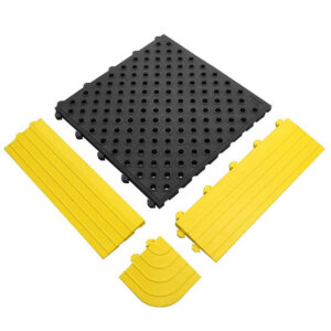 Rubber Tile Male Edging - Fatigue-Lock Interlocking Anti-Fatigue Mat - 50 x 15 x 2.4 cm - Yellow - FLE070002M