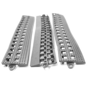 Floor Tile Male Edge - Flexi-Deck Interlinking Anti-Slip Drainage PVC Mat - 30 x 5 x 1.3 cm - Grey - Pack of 3 - FD060002M3