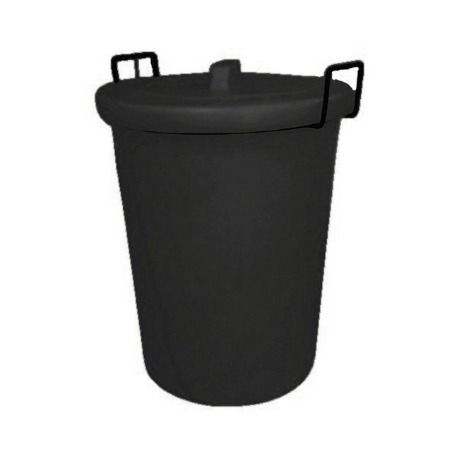 Refuse Bin with Lid - Plastic - Steel Handles - 90L - Black - LB022B