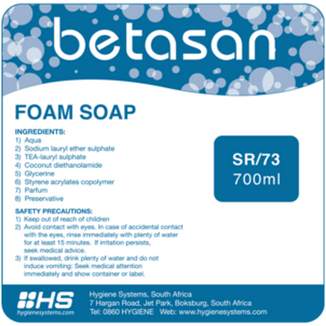 Foam Soap - Betasan - Sachets - 700ml - Pack of 6 - SR_73