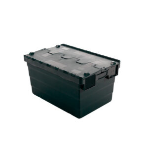 Crate - Security Container - Plastic ALC - Attached Hinged Lid - 68L - 60 x 40 x 36.5cm - Black - ALC-365-Black