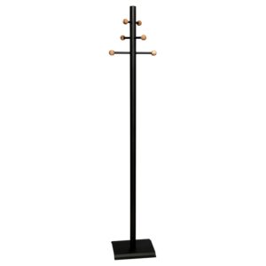 Coat and Hat Stand - Steel - 6 Wooden Balls - 32 x 27 x 175 cm - Black - 822BL