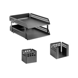 Desk Set - Square Punch Steel Range - Metal - Letter Tray - Pencil Cube and Cup - Colour Options - 412BL
