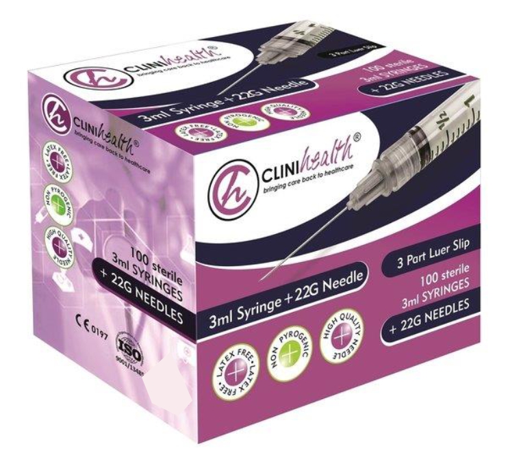 Syringe 3ml plus 22g needle Clinihealth – 100s