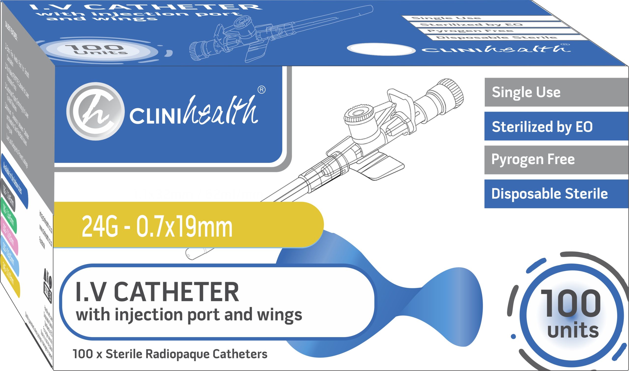 IV Catheter 24G with Injection port and wings – 100s