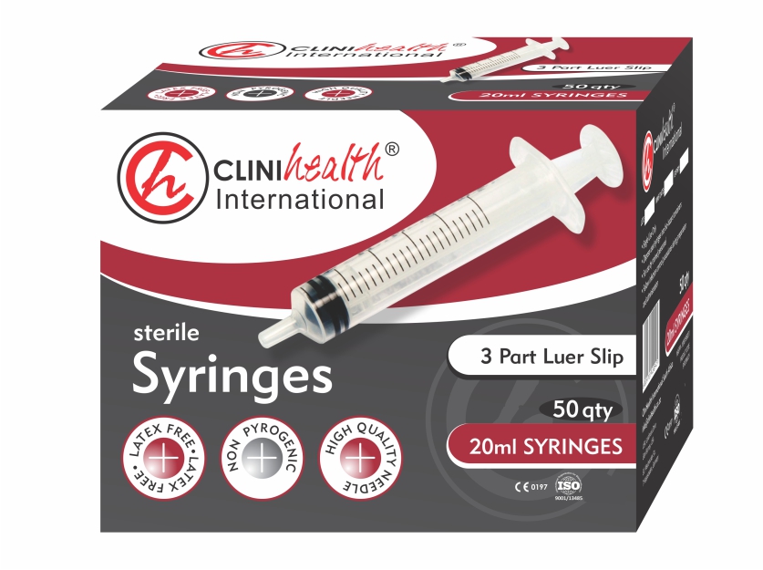 Syringe 20ml 3 Part L/Slip 50s CliniHealth