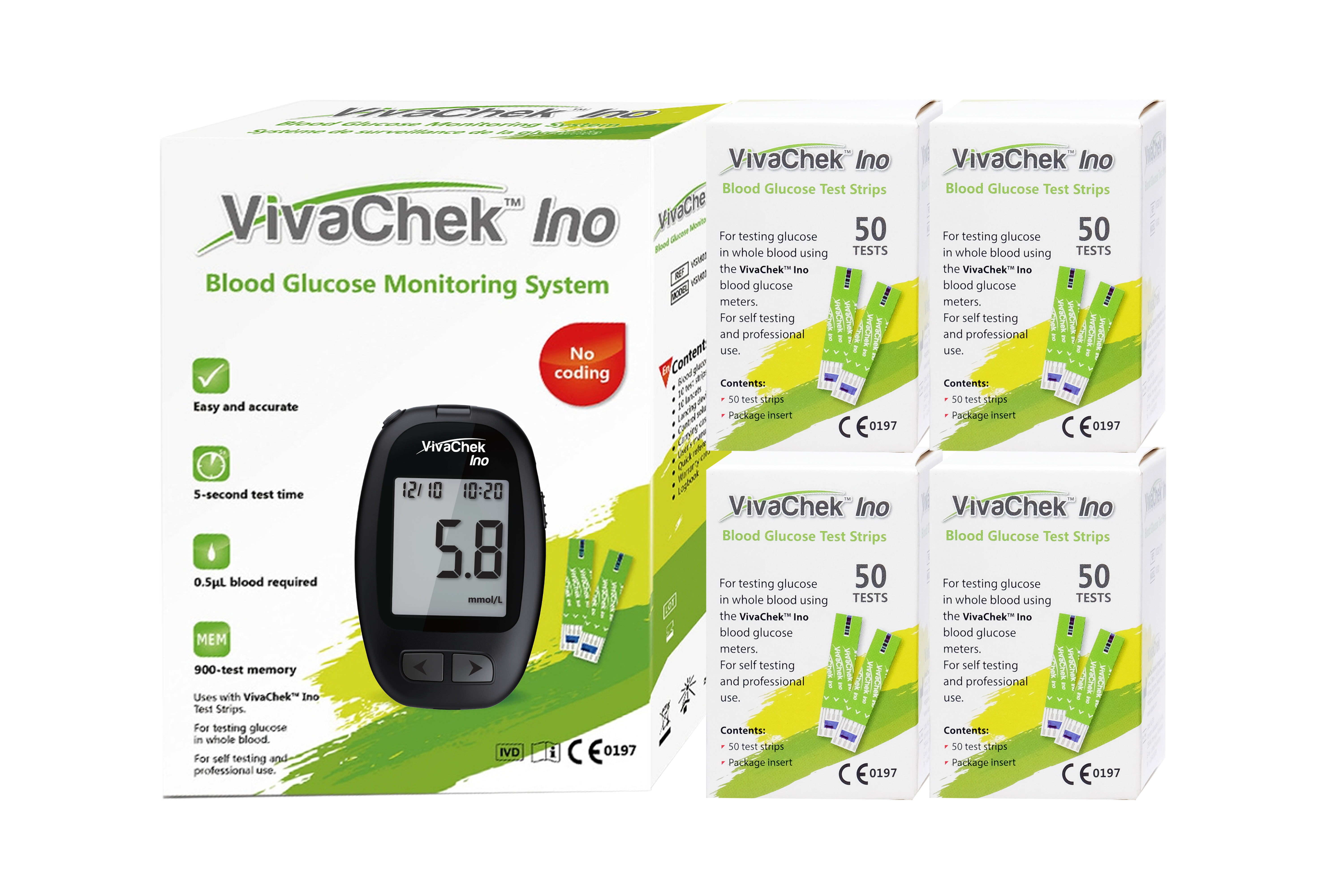 Vivachek Ino Meter + 4 X 50s Glucose Tests Strips