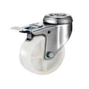 Castor Wheels - Nylon - Bolt Hole Swivel - Brake - White - 65mm - TOOC473