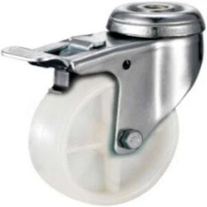 Castor Wheels - Polypropylene - Bolt Hole Swivel - Brake - White - 100mm - TOOC415
