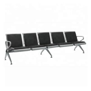 Airport Bench - Indoor Waiting Room Seat - Mild Steel - Upholstered - Heavy Duty - Five Seater - Flat Pack - 302 x 67 x 82 cm - PD05A-black