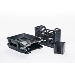 Combo Set - 2 Tier Letter Tray, Doodle Box and A4 Plastic Container - Recycled - Black - 020RCD
