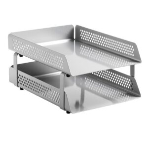 Double Letter Tray - Round Perforated Steel Range - Metal - 35 x 25 x 17 cm - Silver - 800SI