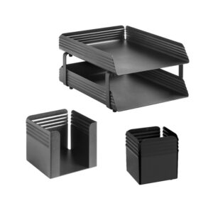Desk Set - Fluted Steel Range - Metal - Letter Tray - Pencil Cube and Cup - Colour Options - 514BL