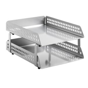 Double Letter Tray - Square Punch Steel Range - Metal - 35 x 25 x 17 cm - Silver - 422SI