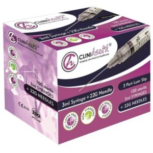 Syringe 3ml plus 22g needle Clinihealth – 100s