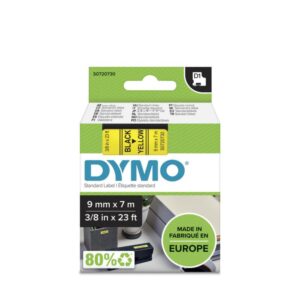 Dymo D1 Standard Label Tape, 9mm x 7m, Black on Yellow
