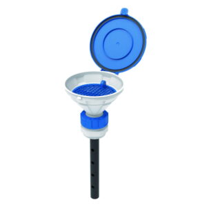 SCAT Funnel with lid "MARCO", V2.0, S51, PE-HD, with lance (220 mm) and removable sieve