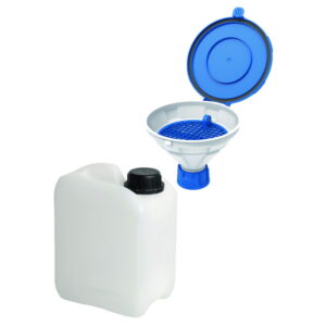 SCAT SafetyWasteSet: 1x 2.5 liter canister, GL45, PE-HD, 1x Safety funnel with lid "MARCO", V2.0, GL45, PE-HD, with removable sieve