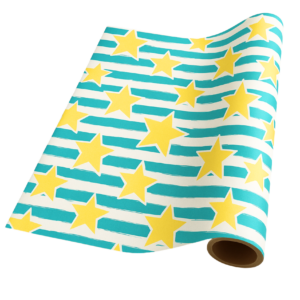 Star-Striped – Turquoise & Yellow – Giftwrap (5m x 50cm)