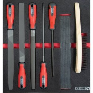 Kennedy Engineers File Set - 7 Pieces - with 2/3 Width Foam Tool Control Inlay for Tool Roller Cabinets