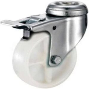 Castor Wheels - Polypropylene - Bolt Hole Swivel - Brake - White - 65mm - TOOC408