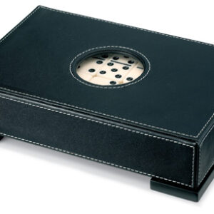 Domino game set in fashionable presentation box covered with bla