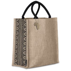 Andy C Jute Tote Shopper Bag With Symmetry African inspired Print