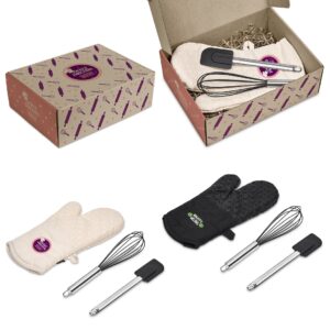 Baking Gift Set – Single Oven Glove, Spatula & Whisk in Brandable Gift Box