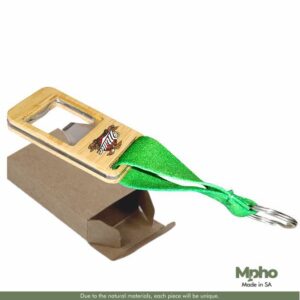 Eco Friendly Wooden Rectangular Bottle Opener Keyring With Any Colour Material Strap – Min 100 Units