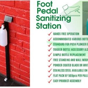 Hands free Sanitiser/Sanitizer stand – Wall Mounted with foot pedal – Min 5 units