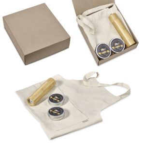 Gourmet Kitchen Gift Set – Cotton Apron, Bamboo Pepper Mill & Spices