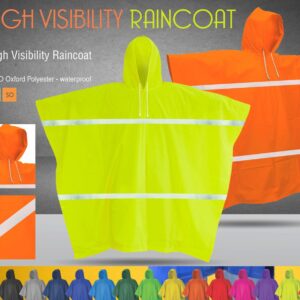 High Visibility Reusable Poncho – 210D Oxford Polyester