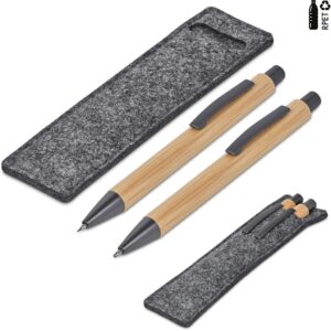 Jona Eco Friendly Bamboo Ball Pen & Pencil Set In Recycled PET Pouch