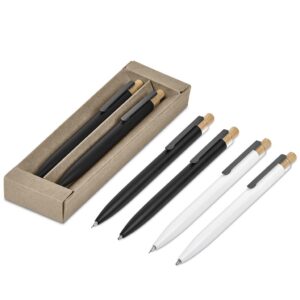 Recycled Aluminium & Bamboo Mimotu Ball Pen & Pencil Set In Eco Friendly Kraft Presentation box
